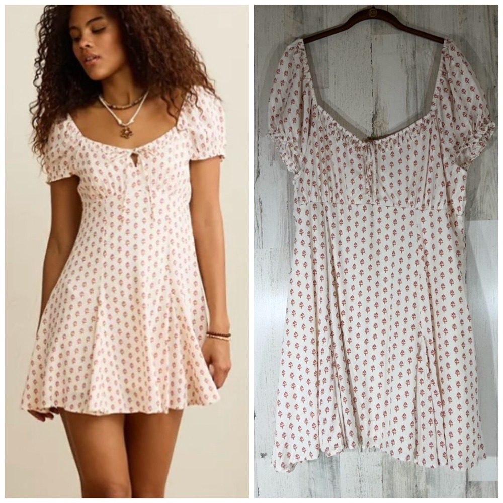 American Eagle Sweetheart Pleated Smocked Babydoll Mini Dress XXL Cream Floral